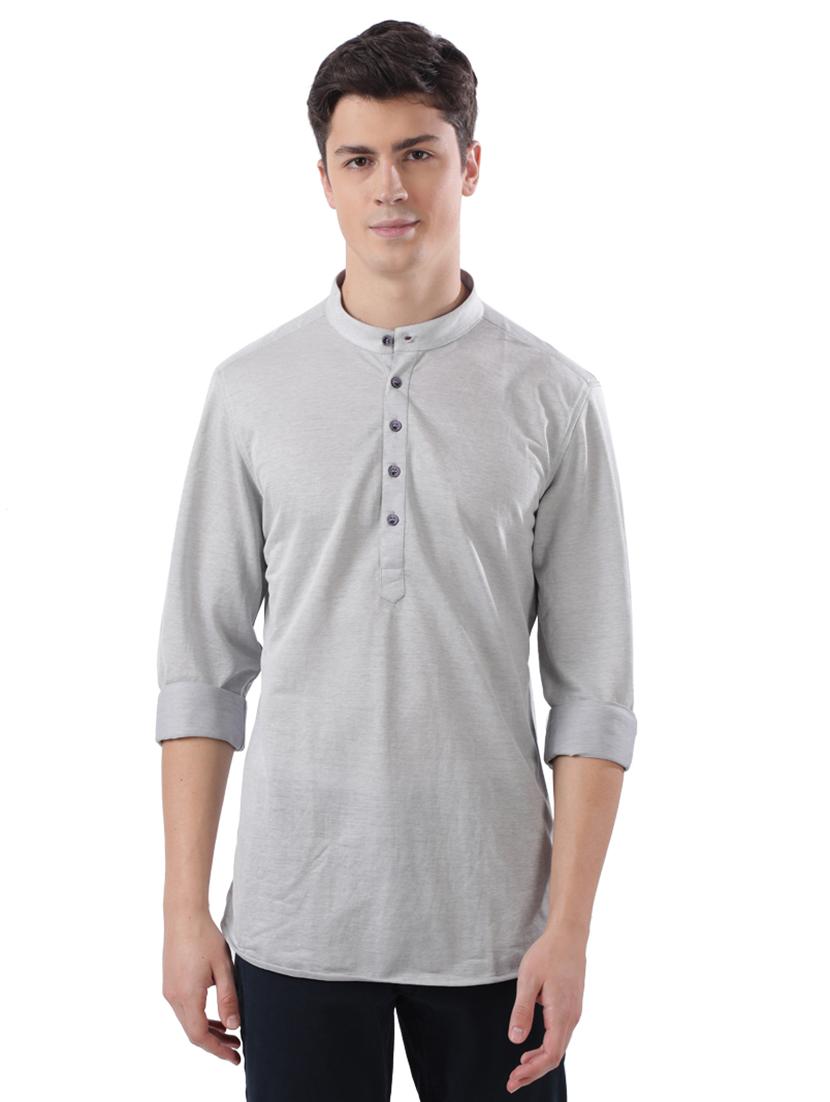 grey solid short kurta - 17766534 - Zoom Image - 1