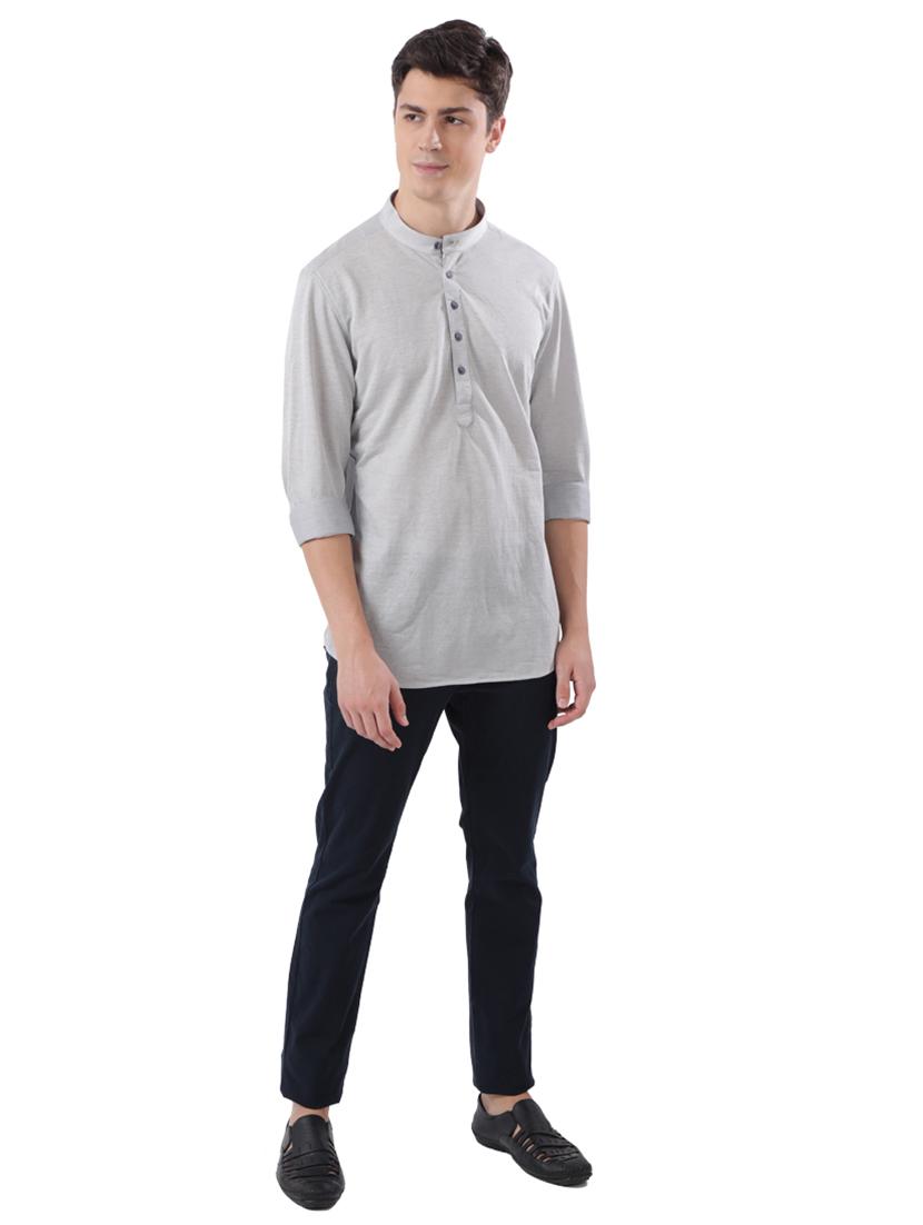 grey solid short kurta - 17766534 - Zoom Image - 4