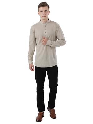 beige solid short kurta - 17766535 - Standard Image - 4