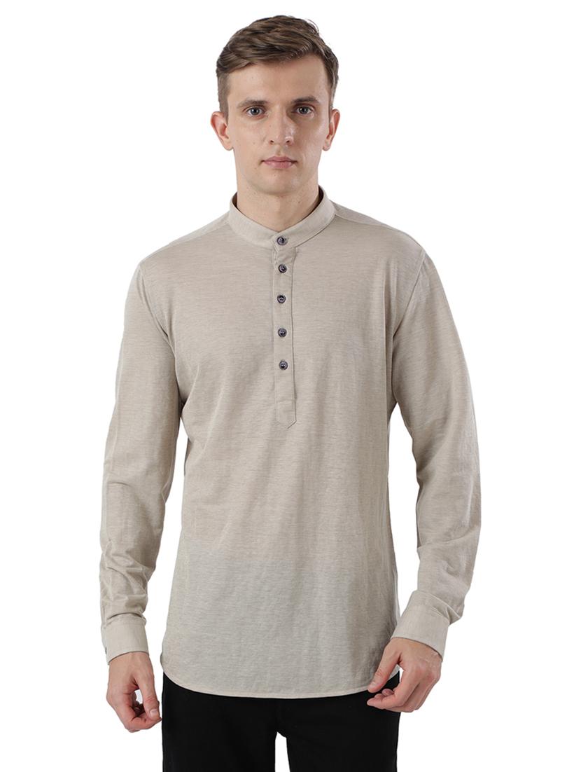 beige solid short kurta - 17766535 - Zoom Image - 1