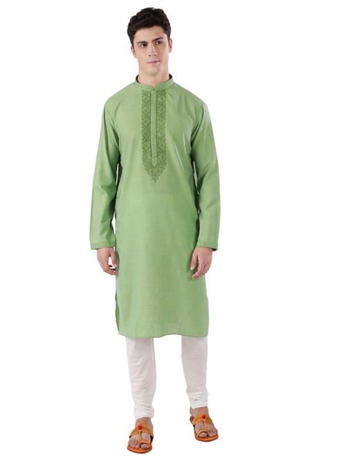green embroidered long kurta - 17766597 - Standard Image - 1