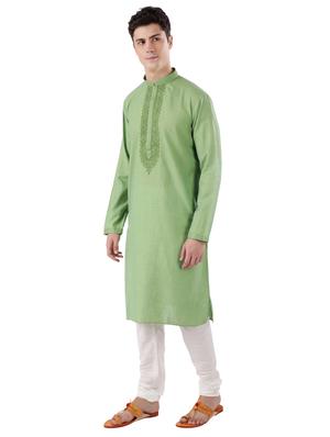 green embroidered long kurta - 17766597 - Standard Image - 2