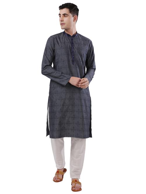 grey embroidered long kurta - 17766615 - Standard Image - 1