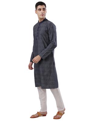 grey embroidered long kurta - 17766615 - Standard Image - 2