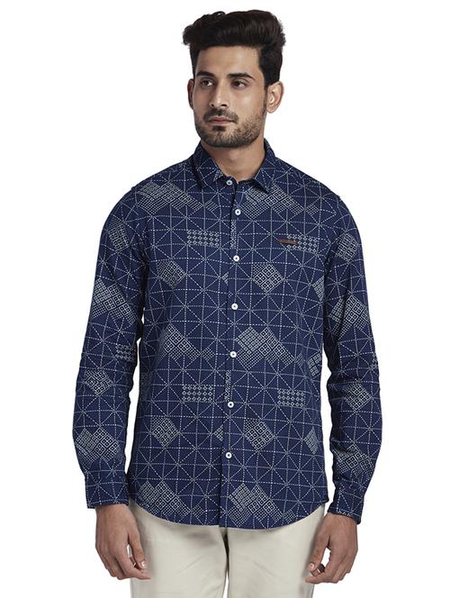 blue printed casual shirt - 17766628 - Standard Image - 1