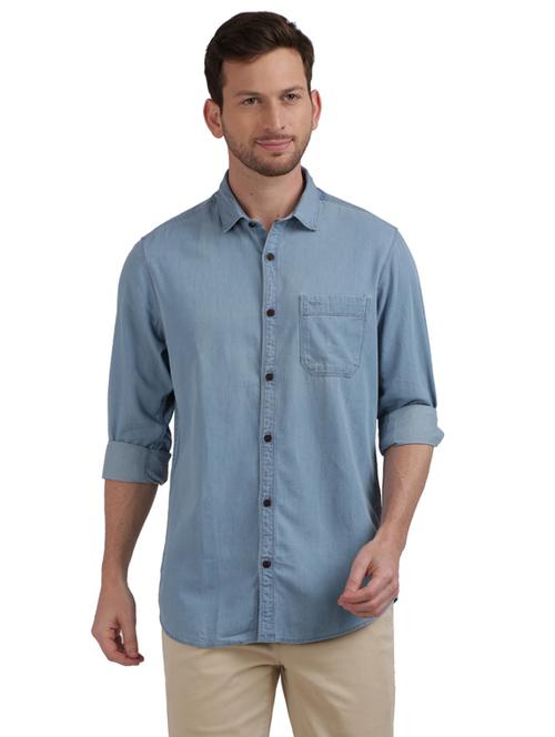 blue solid casual shirt - 17766633 - Standard Image - 1