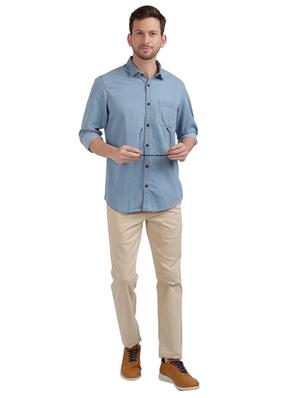 blue solid casual shirt - 17766633 - Standard Image - 4
