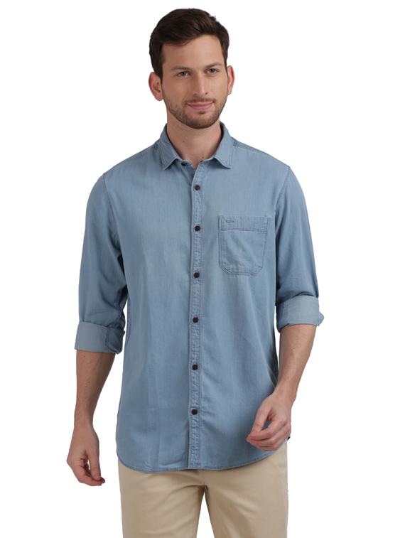 blue solid casual shirt - 17766633 - Zoom Image - 1