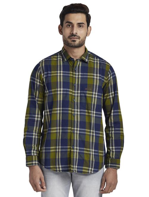 olive green checkered casual shirt - 17766638 - Standard Image - 1