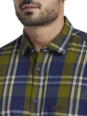olive green checkered casual shirt - 17766638 - Standard Image - 5