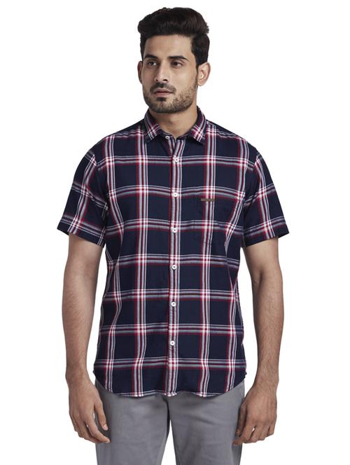 navy blue checkered casual shirt - 17766650 - Standard Image - 1