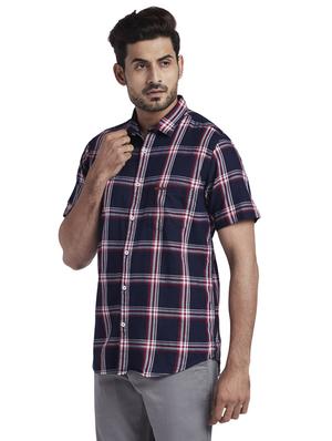 navy blue checkered casual shirt - 17766650 - Standard Image - 2