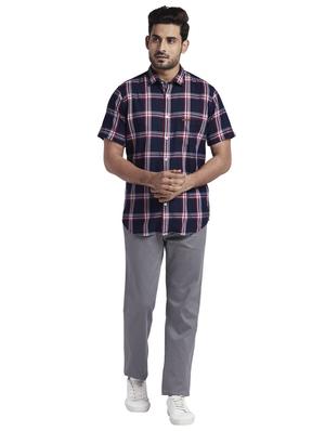 navy blue checkered casual shirt - 17766650 - Standard Image - 4