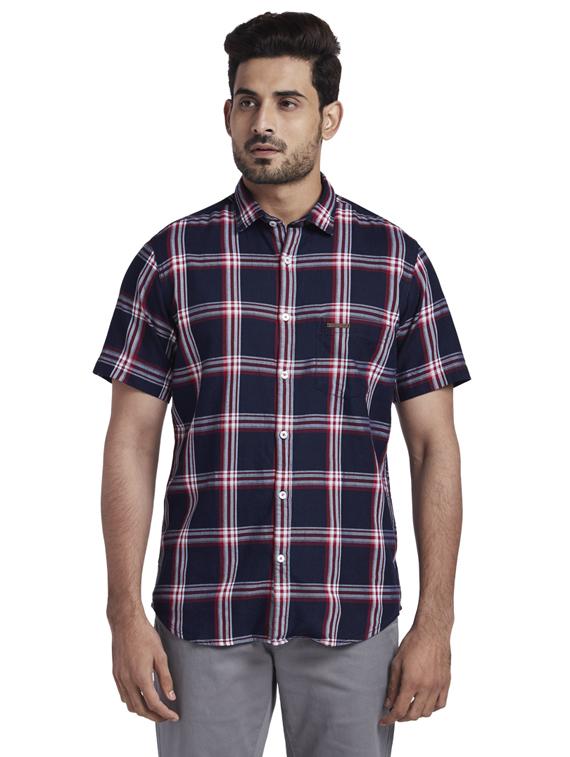 navy blue checkered casual shirt - 17766650 - Zoom Image - 1