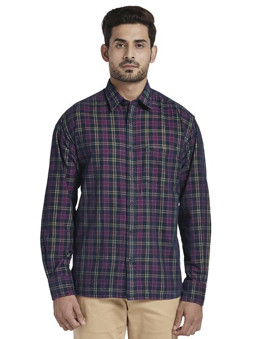 navy blue checkered casual shirt - 17766661 - Standard Image - 1