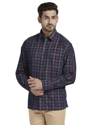 navy blue checkered casual shirt - 17766661 - Standard Image - 2