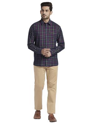 navy blue checkered casual shirt - 17766661 - Standard Image - 4
