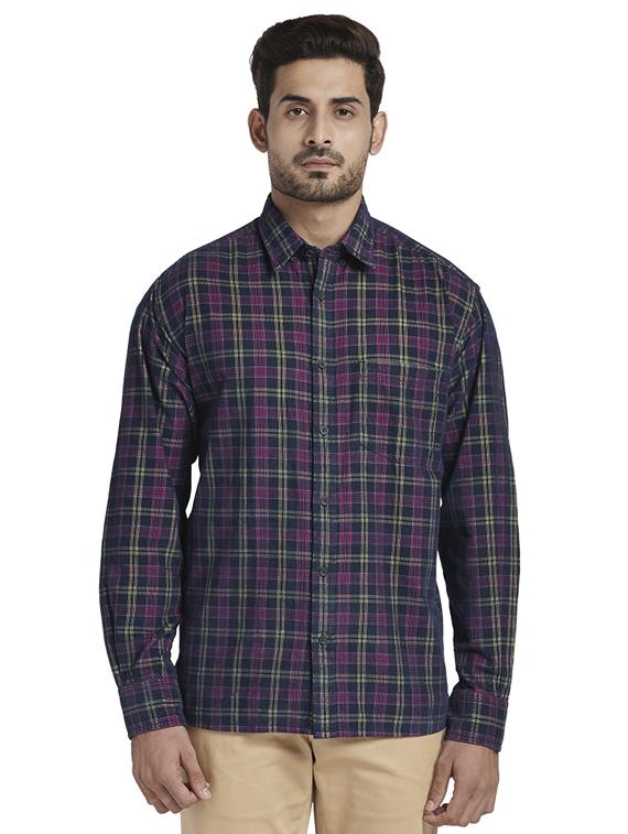 navy blue checkered casual shirt - 17766661 - Zoom Image - 1
