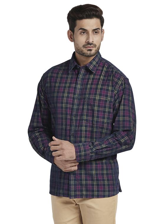 navy blue checkered casual shirt - 17766661 - Zoom Image - 2