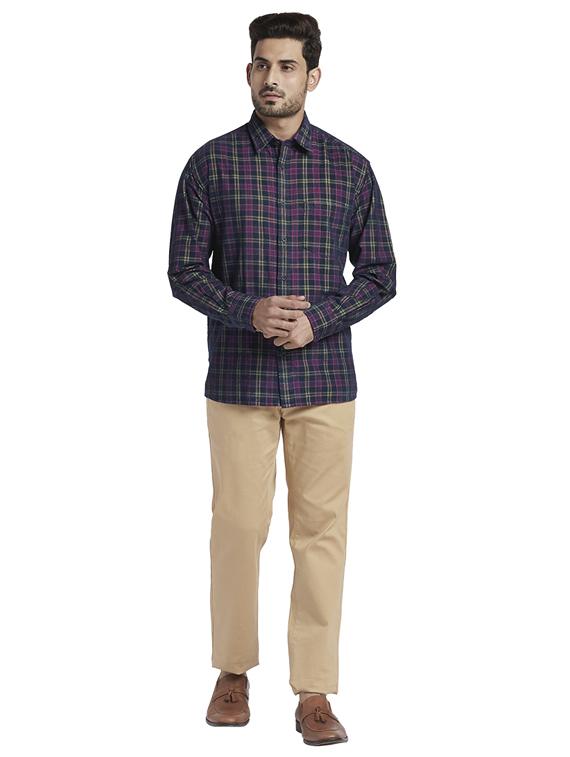 navy blue checkered casual shirt - 17766661 - Zoom Image - 4