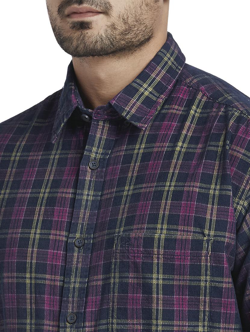 navy blue checkered casual shirt - 17766661 - Zoom Image - 5