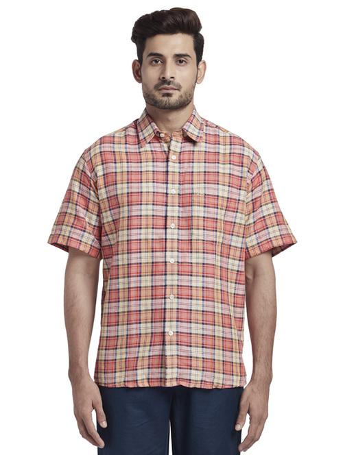 orange checkered linen casual shirt - 17766673 - Standard Image - 1