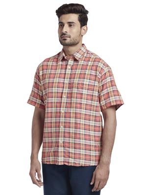 orange checkered linen casual shirt - 17766673 - Standard Image - 2