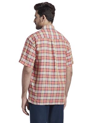 orange checkered linen casual shirt - 17766673 - Standard Image - 3