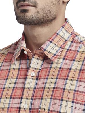 orange checkered linen casual shirt - 17766673 - Standard Image - 5