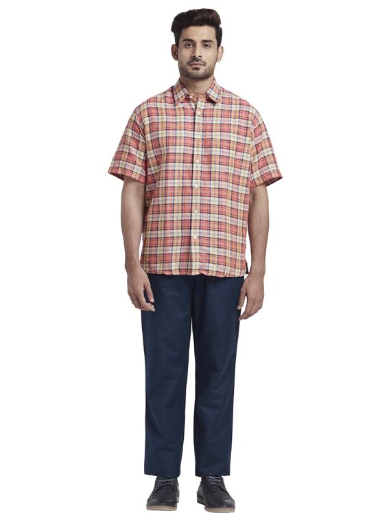 orange checkered linen casual shirt - 17766673 - Zoom Image - 4