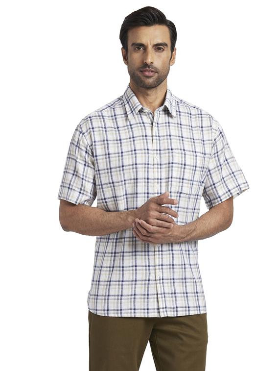 beige checkered linen casual shirt - 17766739 - Zoom Image - 1
