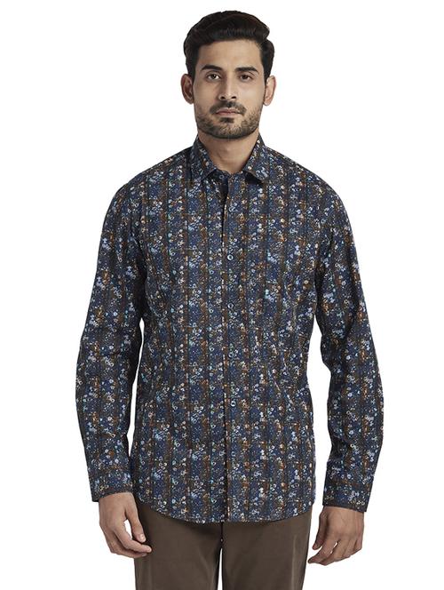 navy blue printed casual shirt - 17766783 - Standard Image - 1