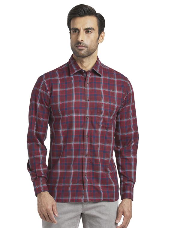 maroon checkered casual shirt - 17766929 - Zoom Image - 1