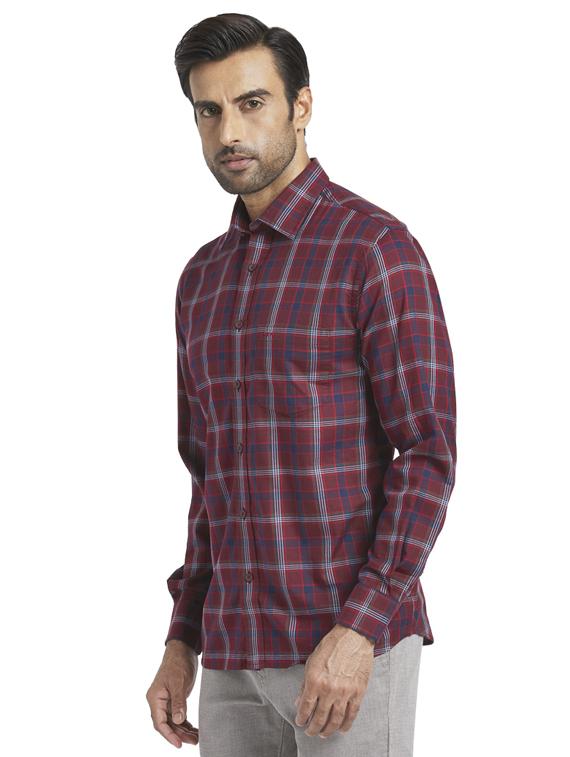 maroon checkered casual shirt - 17766929 - Zoom Image - 2