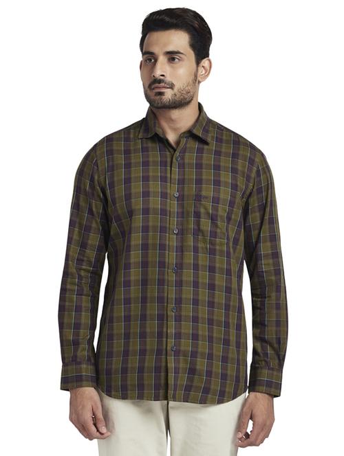 olive green checkered casual shirt - 17766969 - Standard Image - 1