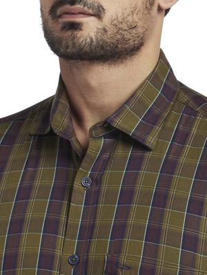 olive green checkered casual shirt - 17766969 - Standard Image - 5