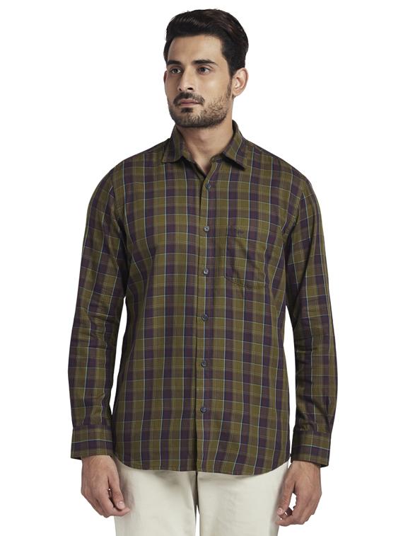 olive green checkered casual shirt - 17766969 - Zoom Image - 1