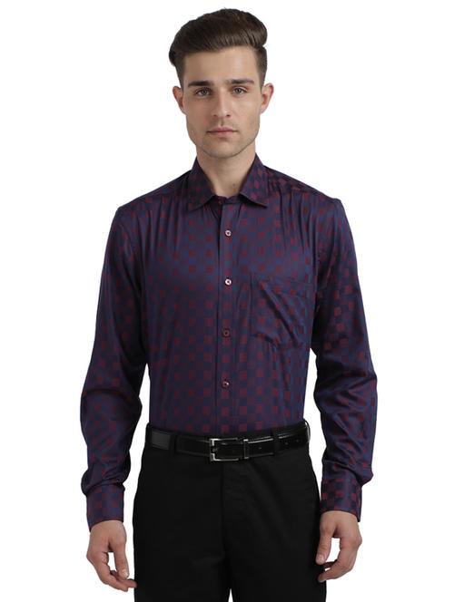 navy blue self design formal shirt - 17766984 - Standard Image - 1