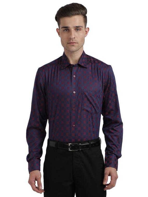 navy blue self design formal shirt - 17766984 - Zoom Image - 1
