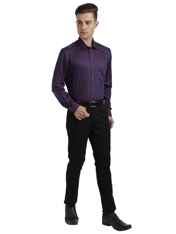 navy blue self design formal shirt - 17766984 - Zoom Image - 4