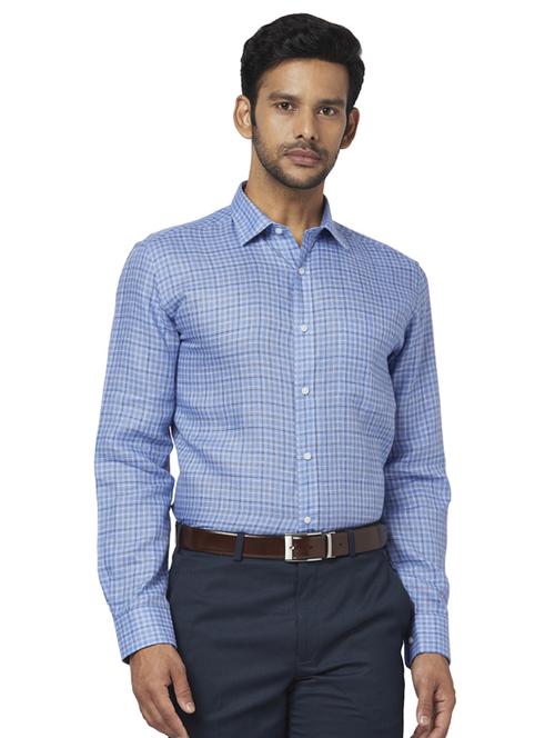 blue checkered linen formal shirt - 17767071 - Standard Image - 1
