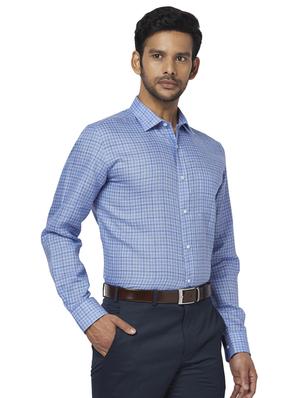 blue checkered linen formal shirt - 17767071 - Standard Image - 2