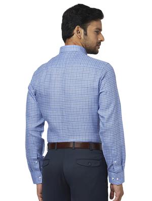 blue checkered linen formal shirt - 17767071 - Standard Image - 3