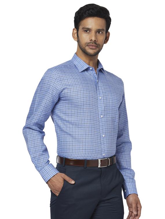 blue checkered linen formal shirt - 17767071 - Zoom Image - 2