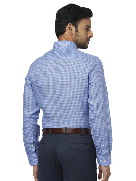 blue checkered linen formal shirt - 17767071 - Zoom Image - 3