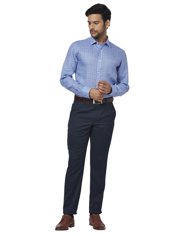 blue checkered linen formal shirt - 17767071 - Zoom Image - 4