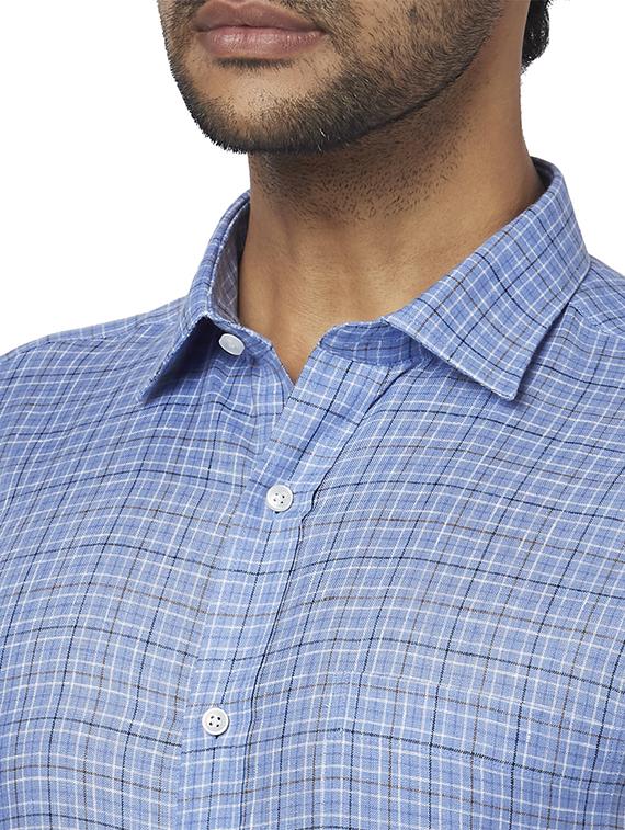 blue checkered linen formal shirt - 17767071 - Zoom Image - 5