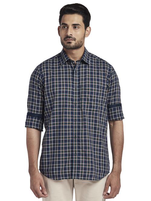navy blue checkered casual shirt - 17767130 - Standard Image - 1