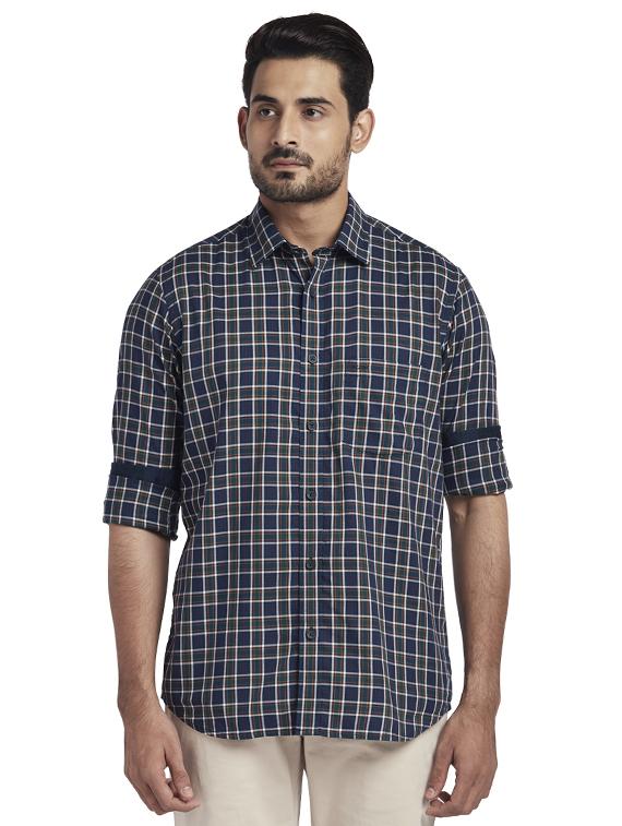 navy blue checkered casual shirt - 17767130 - Zoom Image - 1