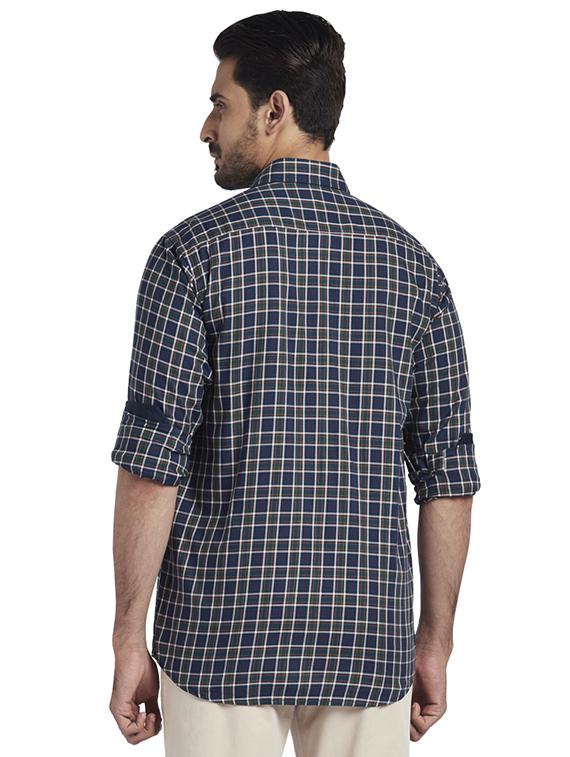 navy blue checkered casual shirt - 17767130 - Zoom Image - 3
